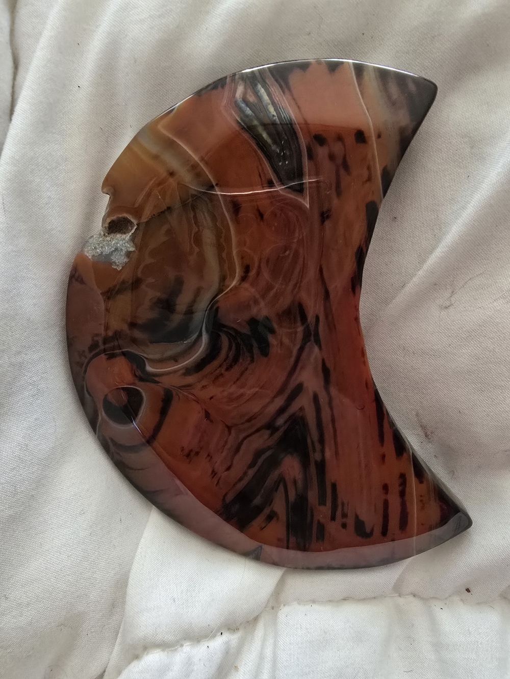 Natural Sardonyx Carved Crescent Moon Face with Druzy Pocket | Banded Agate